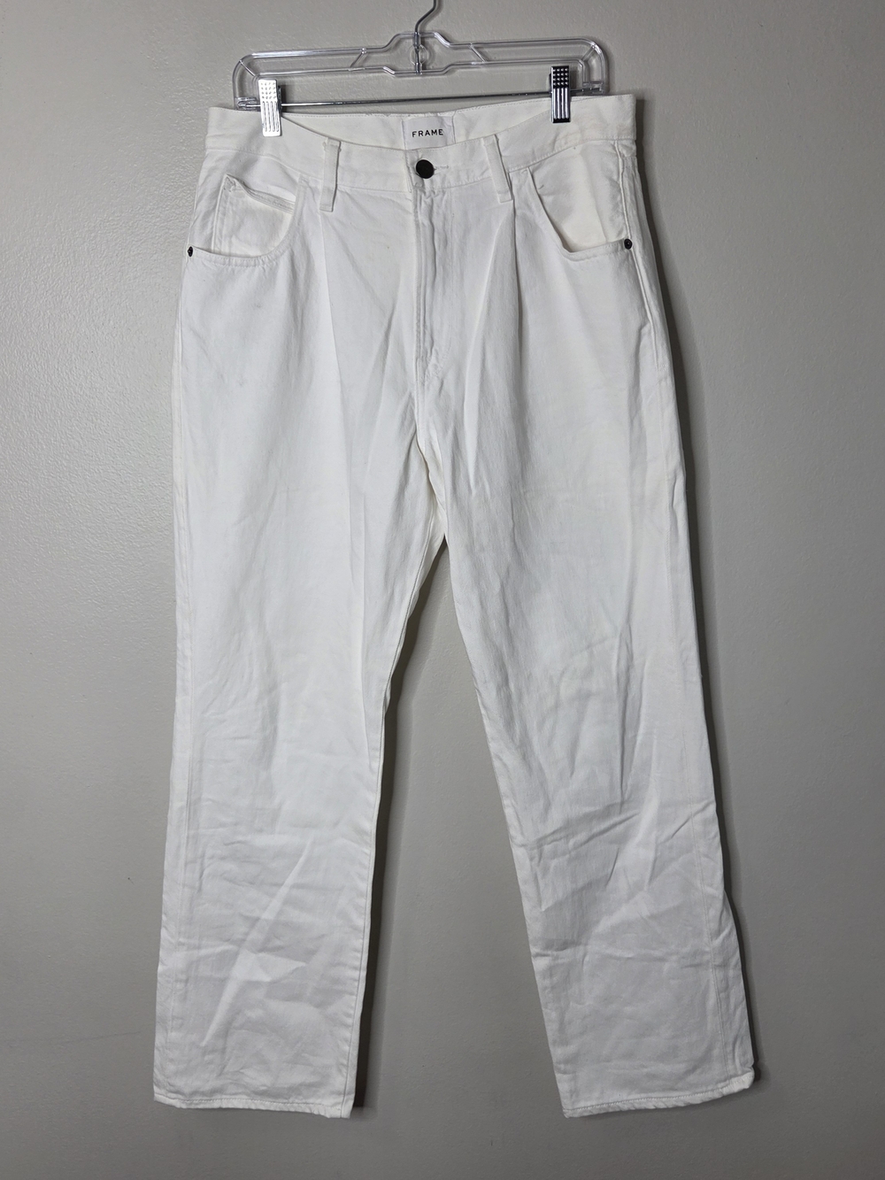 Frame Denim Women's Relaxed Straight-Leg White Pleated Front Jeans